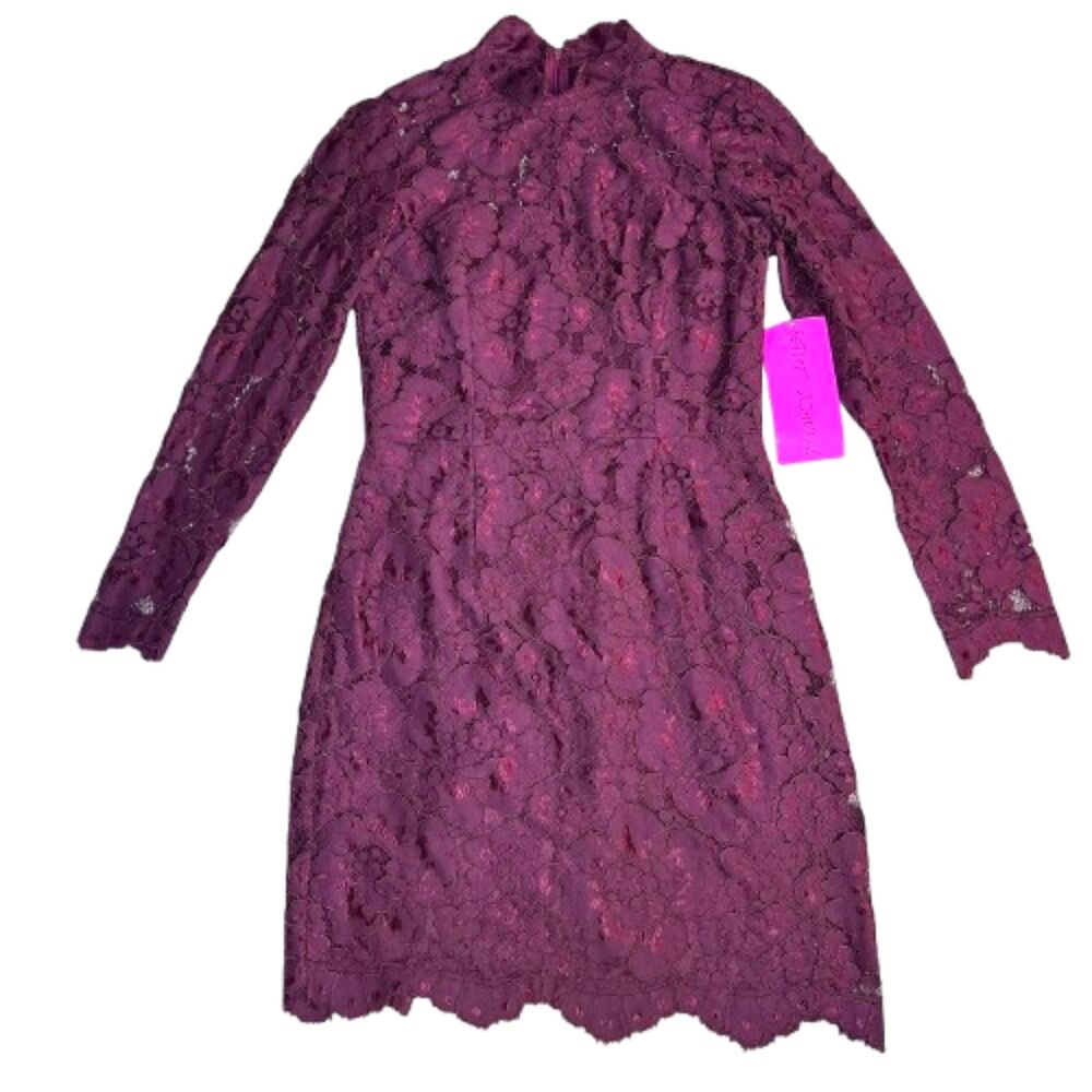 Betsey Johnson NWT Wine Lace Long Sleeve Fit & Flare Dress Size 6 - Picture 5 of 5